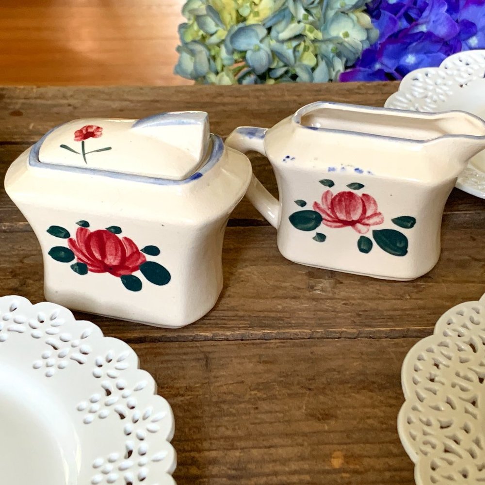Vintage- MCM Floral Art Deco Creamer & Sugar Set - Picture 2 of 16